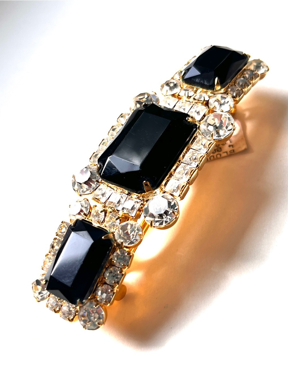 80s Elegant KIRKS FOLLY Gold/Black Glass Rhinestone Wedding Barrette FRANCE